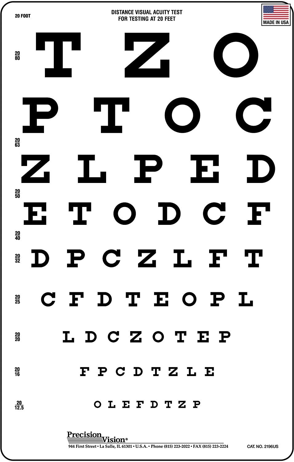 Amazon Snellen Vision Eye Test Chart 20 Ft 6 Meter Distance Industrial Scientific