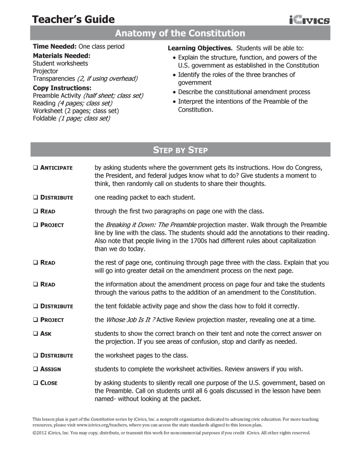 Anatomy Of The Constitution Worksheets Printable Worksheets