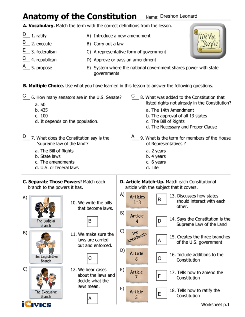 Anatomy Of Constitution Activities Fillable 1 Anatomy Of The Constitution Name Worksheet P A Studocu