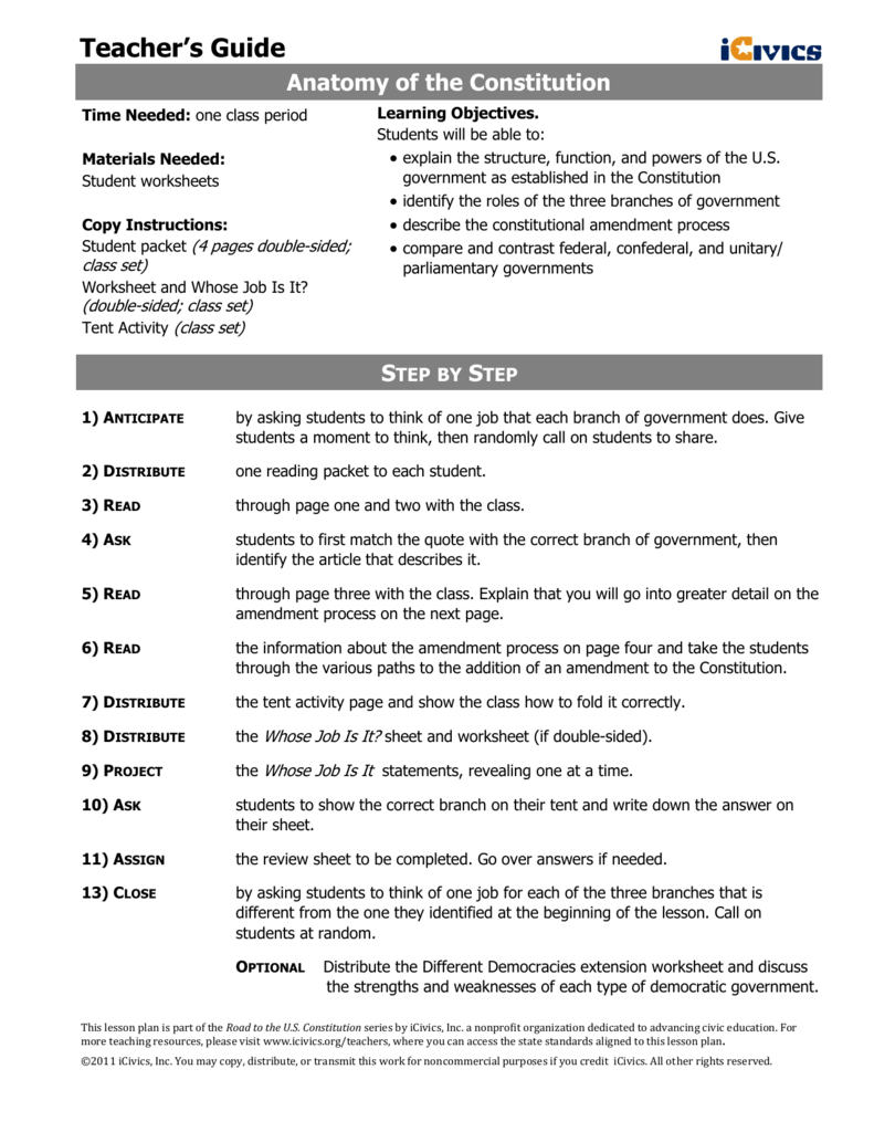 Anatomy Of The Constitution Worksheets