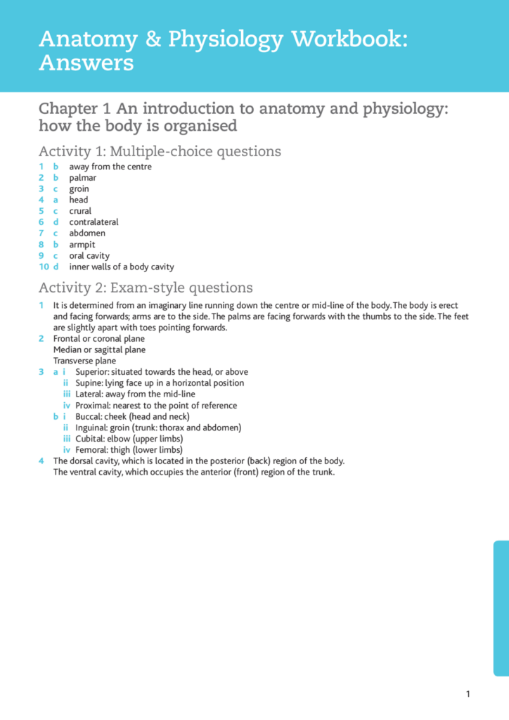 Anatomy Physiology Workbook Answers Exercises Animal Anatomy And Physiology Docsity
