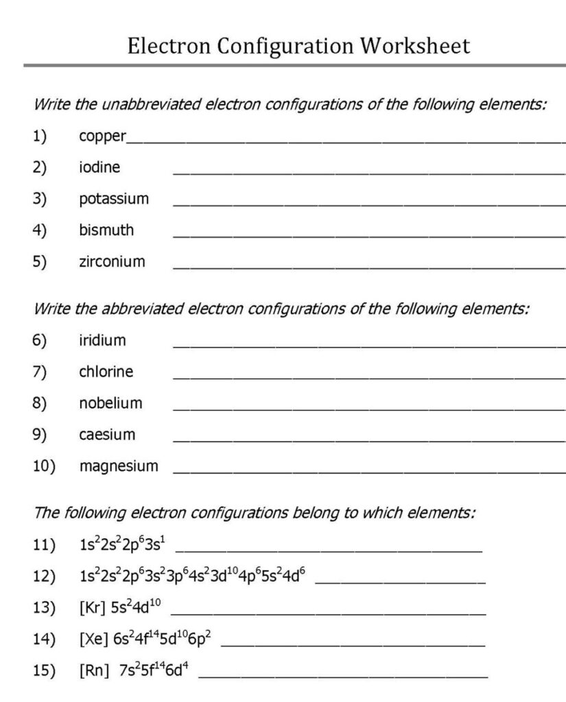 Writing Electron Configurations Worksheet