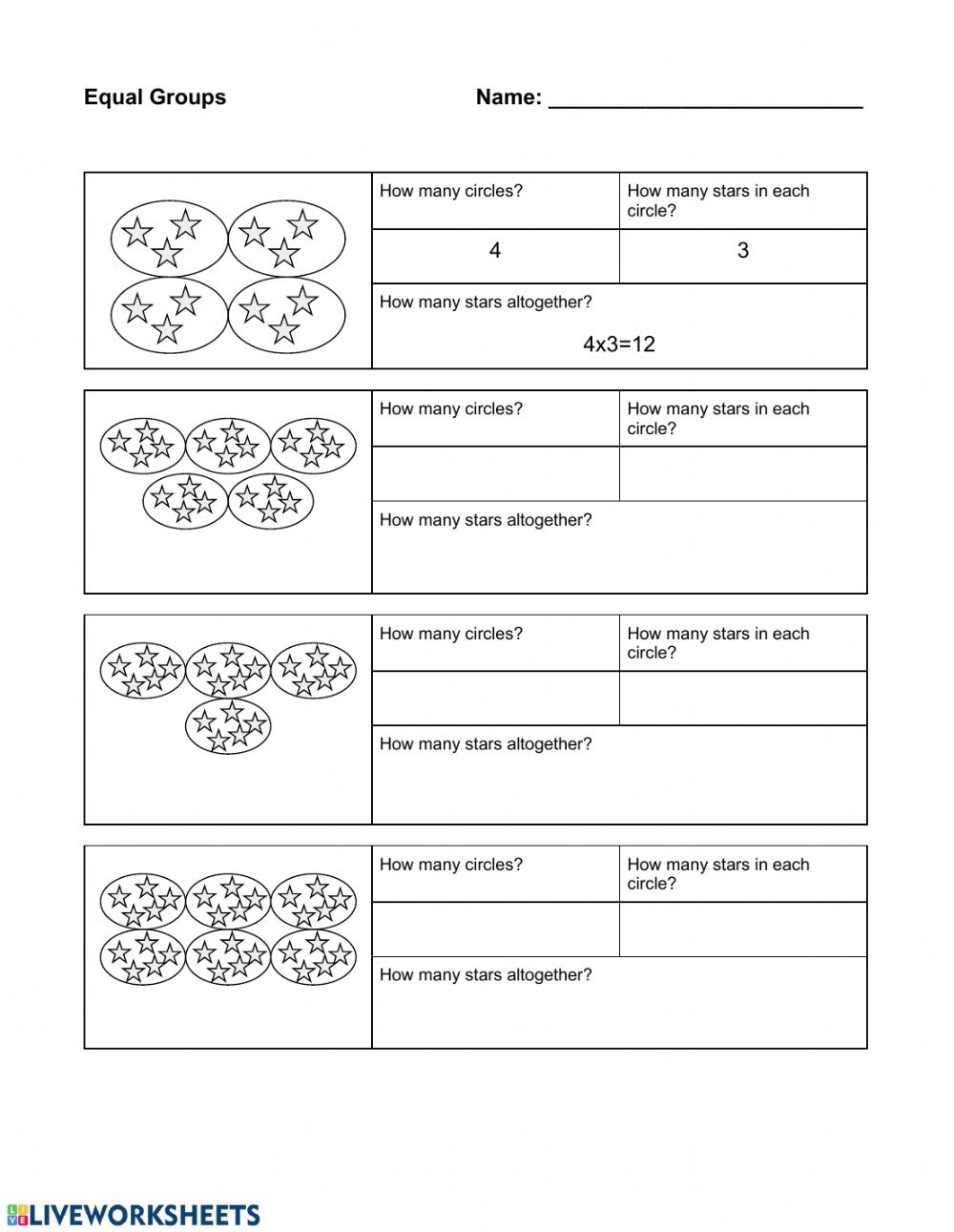 Multiplication With Equal Groups Worksheets