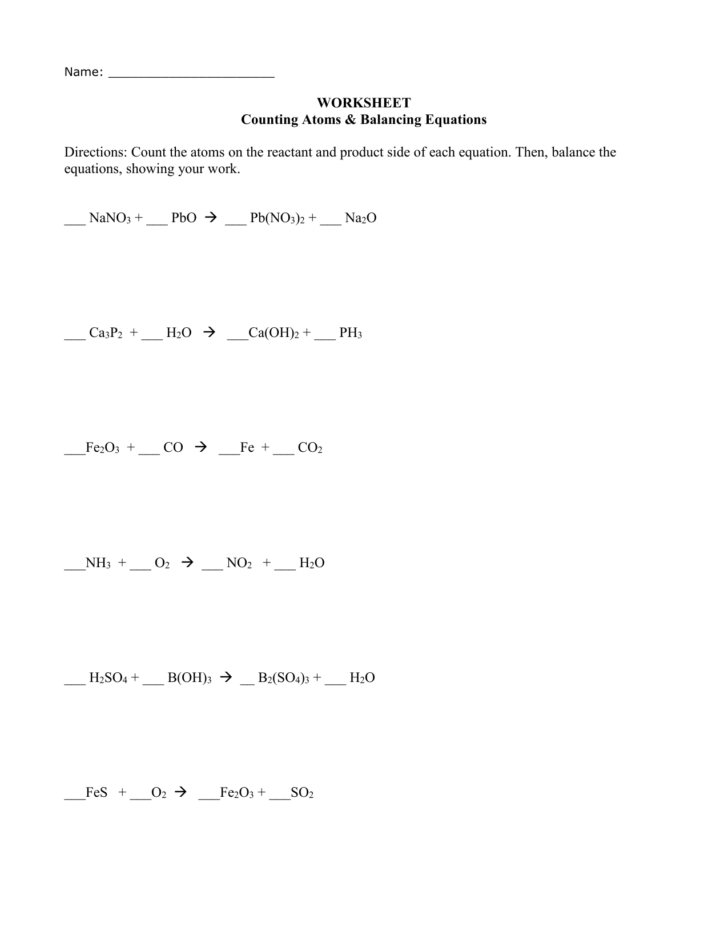 Counting Atoms And Writing Chemical Equations Worksheet Answer Key ...