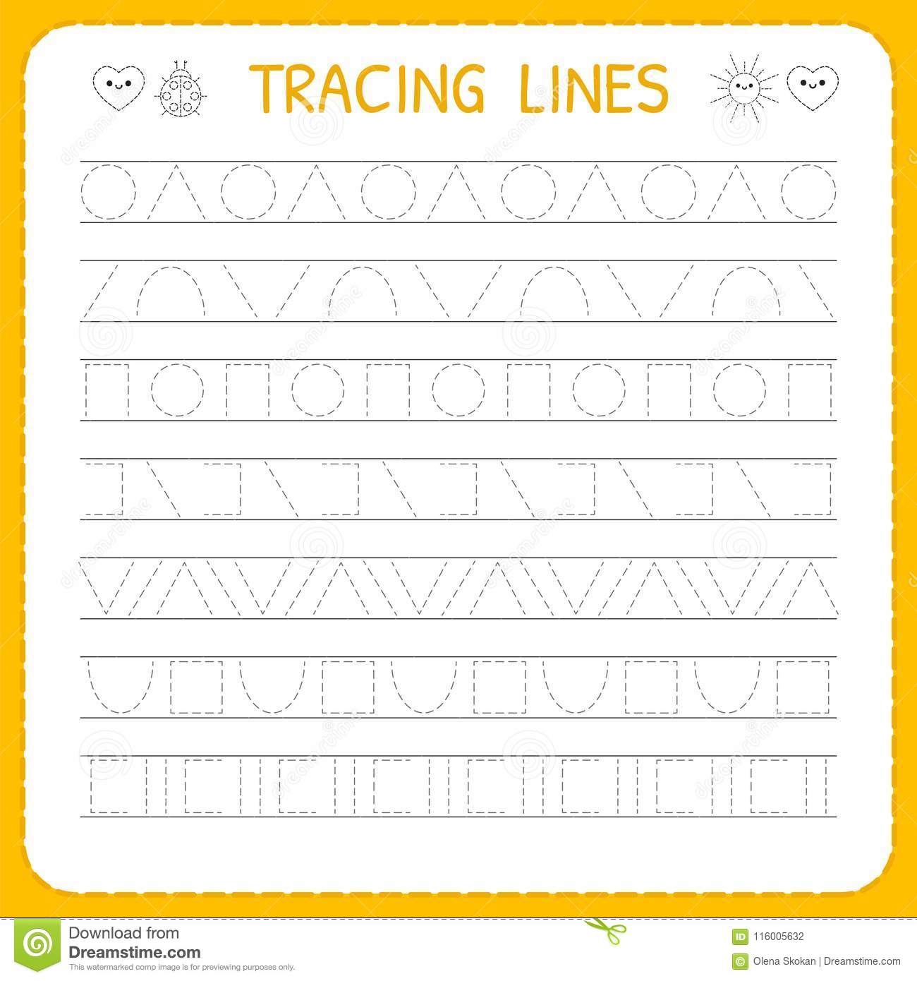 Basic Writing Trace Line Worksheet For Kids Working Pages For Children Stock Vector Illustration Of Color Preschool 116005632
