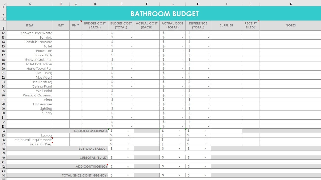 Bathroom Renovation Budget Spreadsheet Organizer Ensuite Wish Etsy Schweiz
