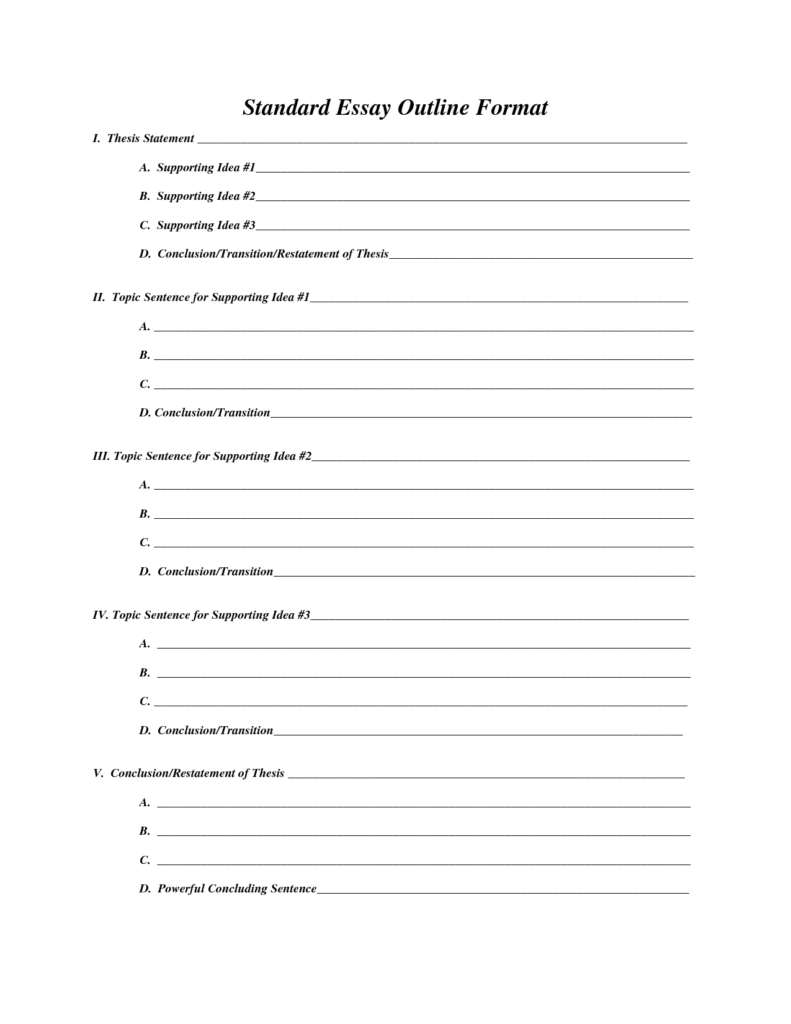 Printable Essay Outline Worksheet