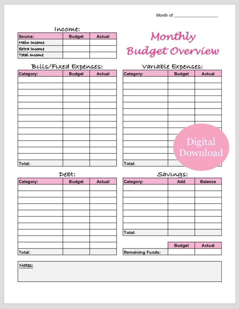 Monthly Budget Planner Worksheet