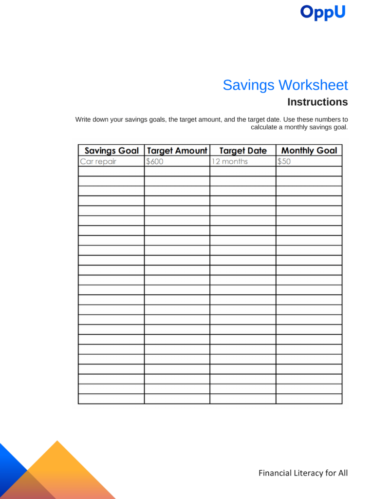 Budget Worksheet Crush Your Money Savings Goals OppU