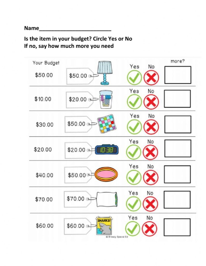 Budgeting Worksheets For Kids