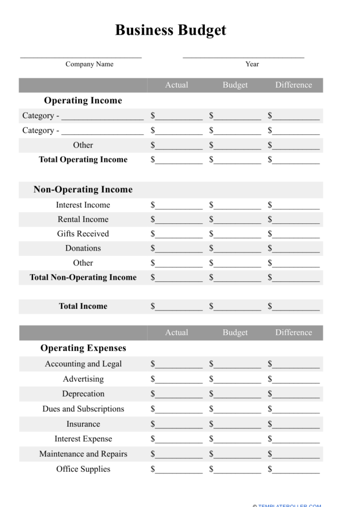 Business Budget Template Download Printable PDF Templateroller