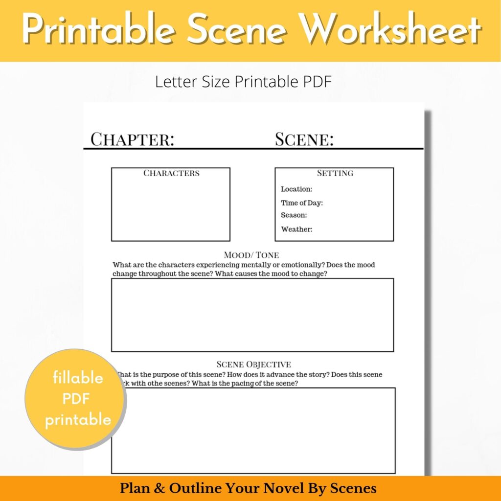 Chapter Scene Planning Worksheet Novel Writing Worksheet Etsy