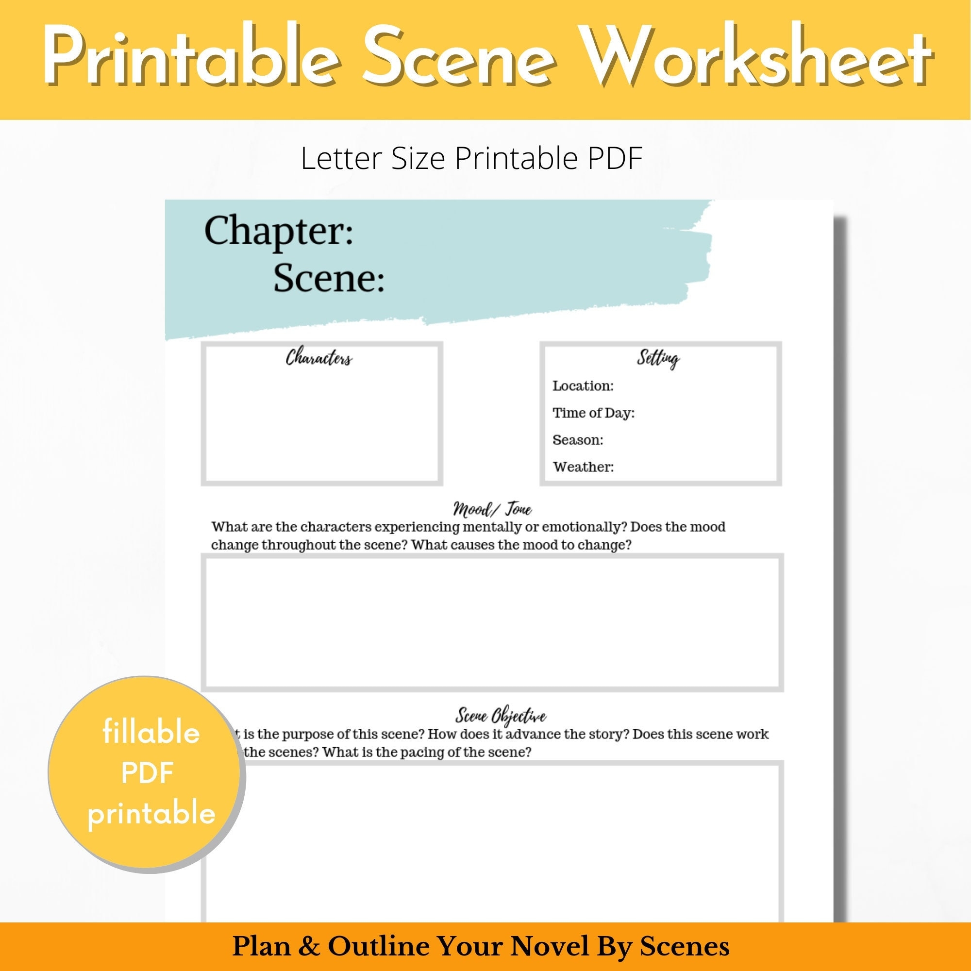 Chapter Scene Planning Worksheet Novel Writing Worksheet Etsy de