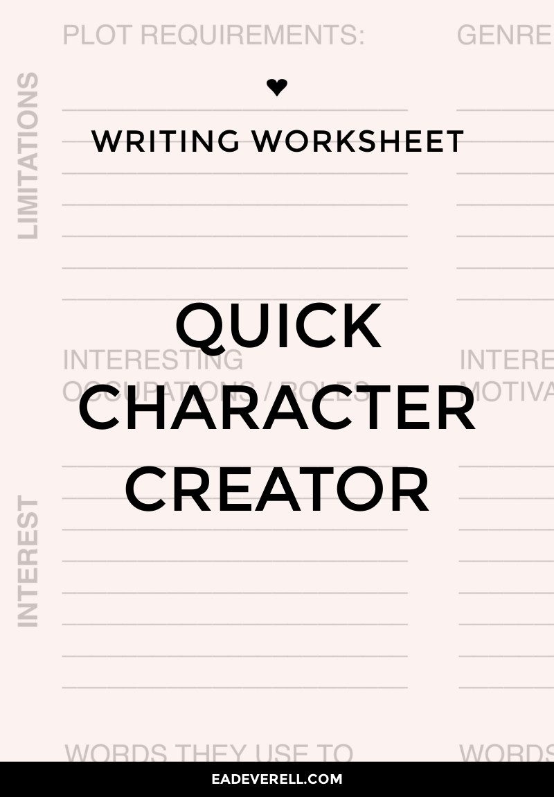 Character Creation Writing Worksheet Wednesday