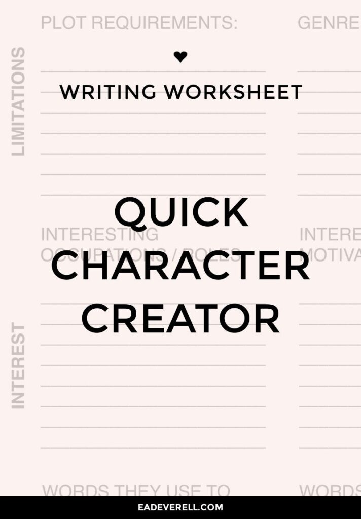 Character Creation Writing Worksheet Wednesday 