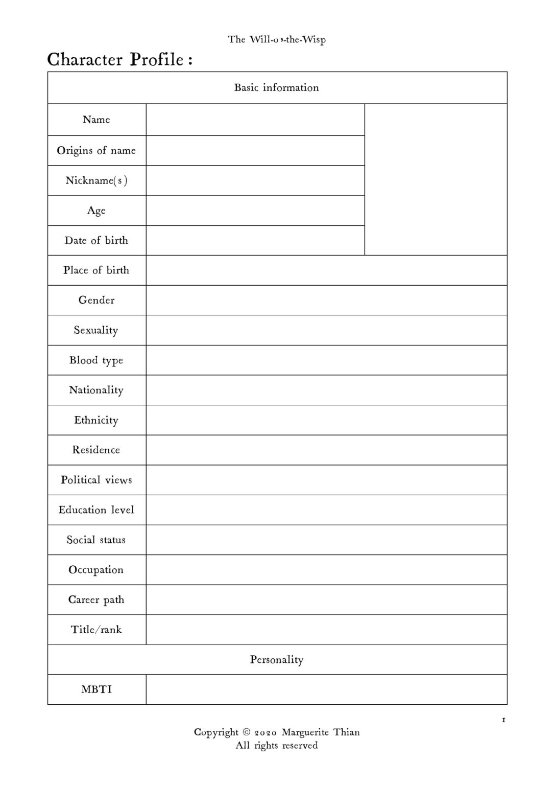 Character Profile Sheet Pdf Printable Worksheets