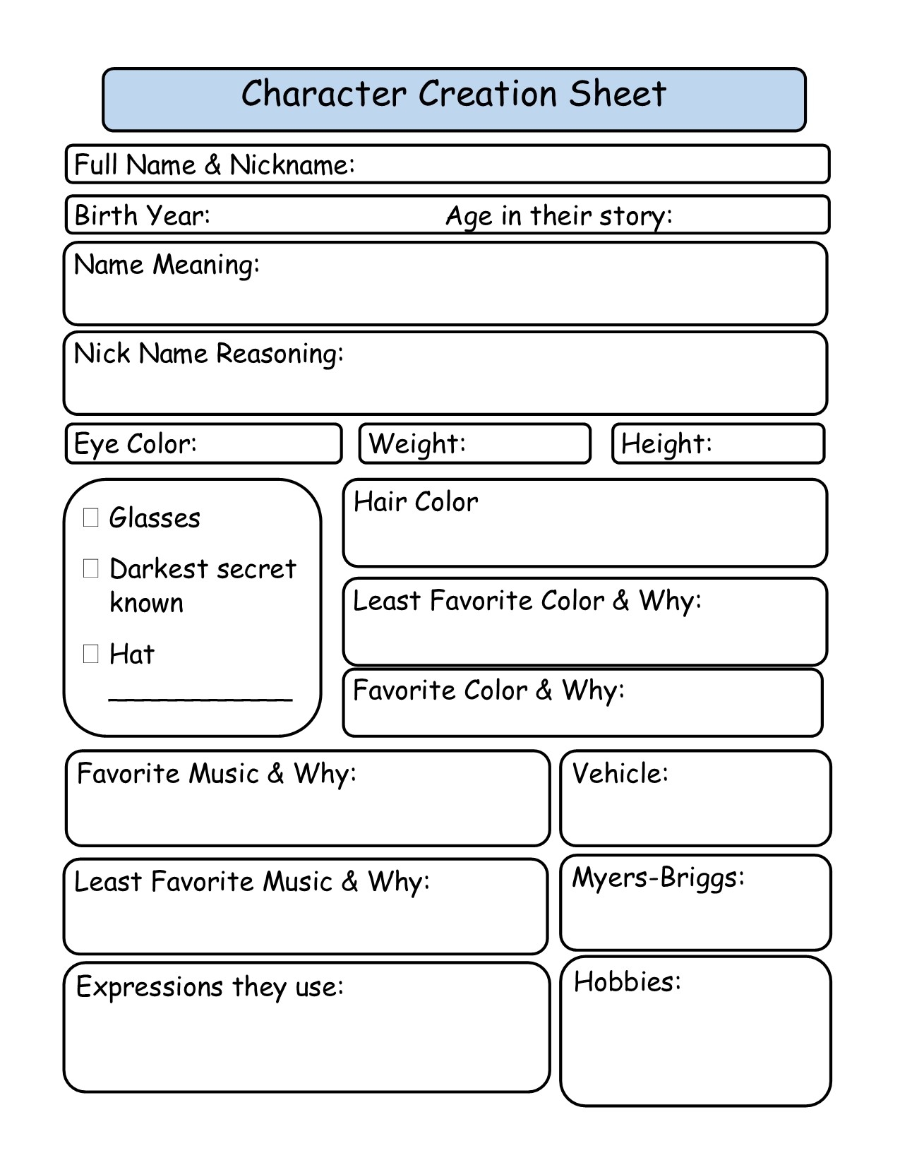 Character Sheet My A muse ing Life