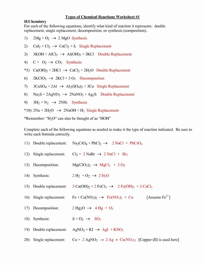 Chemical Reactions Types Worksheet Beautiful Printables Types Chemical Reactions Worksheet Answers Chemistry Worksheets Teaching Chemistry Chemical Reactions
