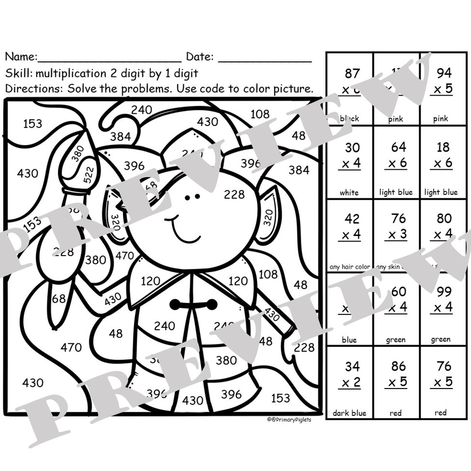 CHRISTMAS 2 DIGIT BY 1 DIGIT MULTIPLICATION COLOR BY NUMBER CODE ELF Made By Teachers