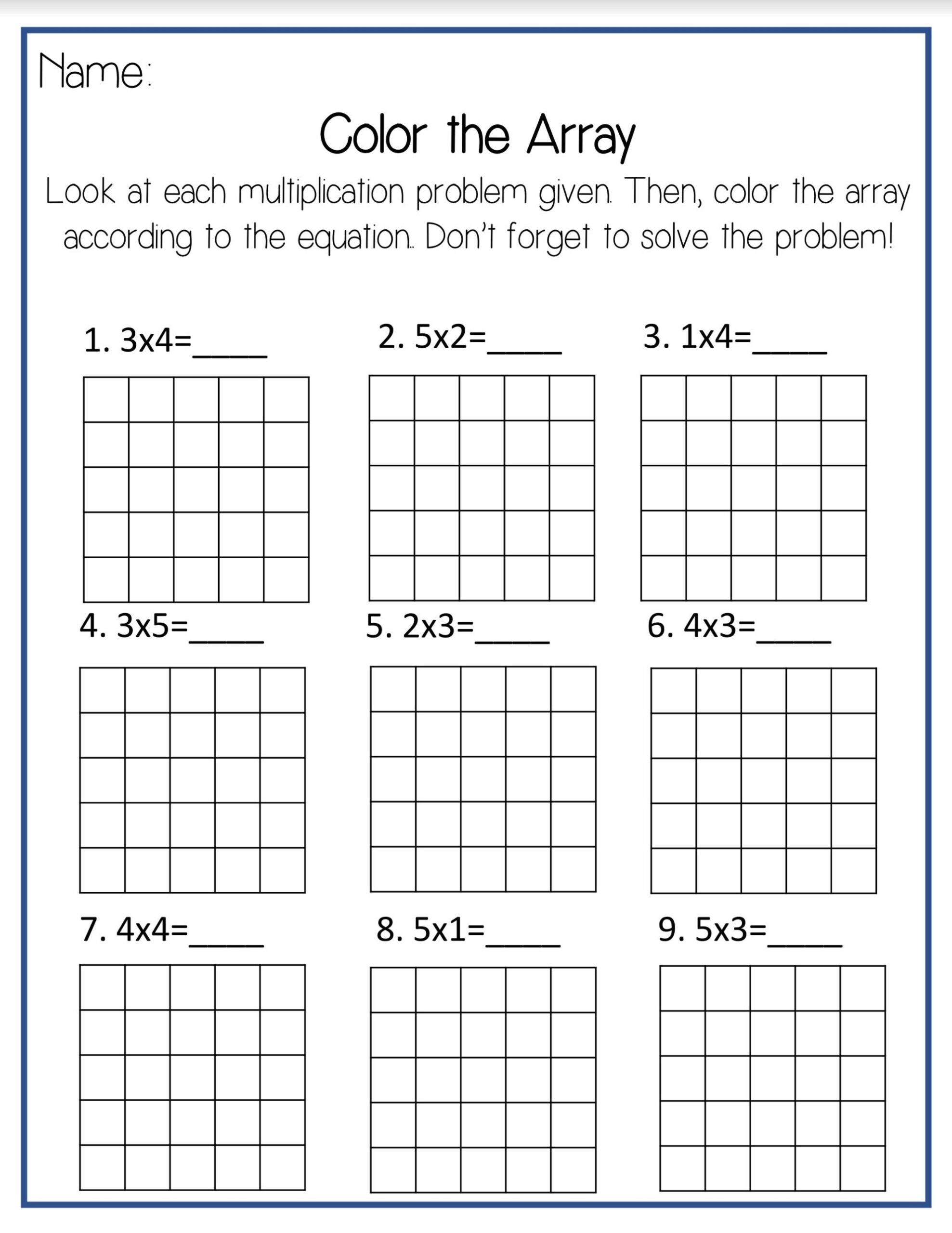 Color The Array Multiplication Two Worksheets Etsy de