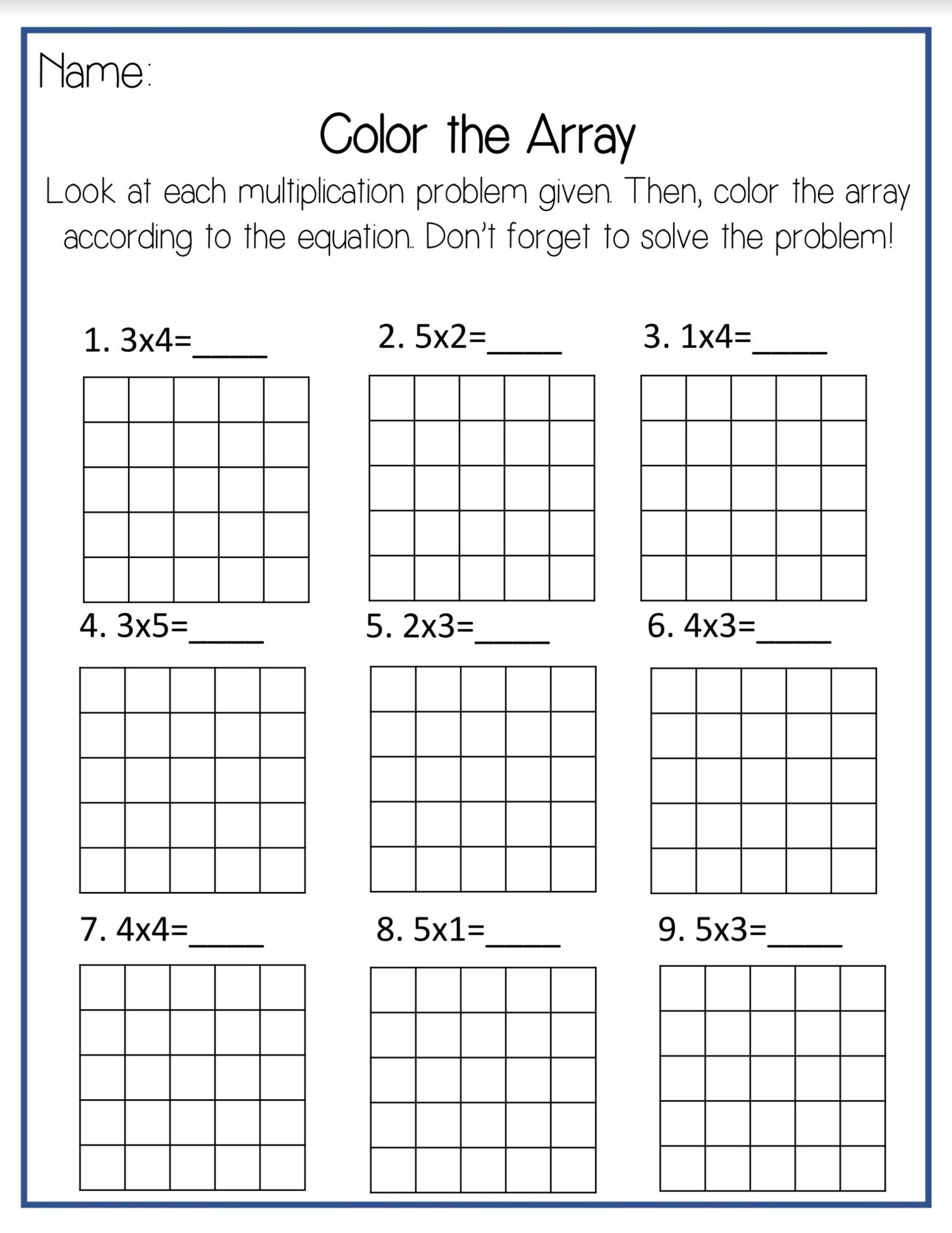 Multiplication Arrays Worksheets Grade 3