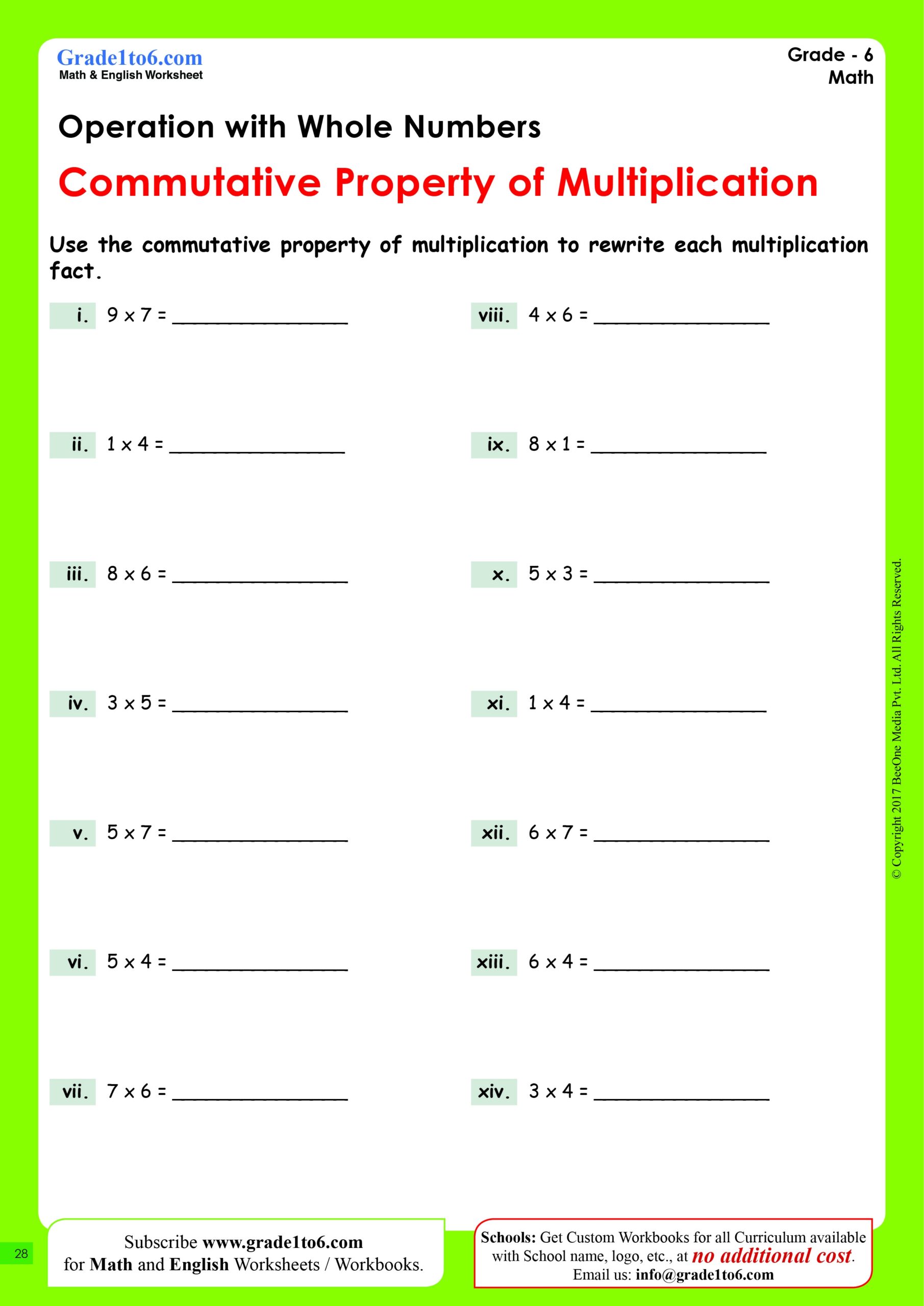 Commutative Property Of Multiplication 3rd Grade Worksheets