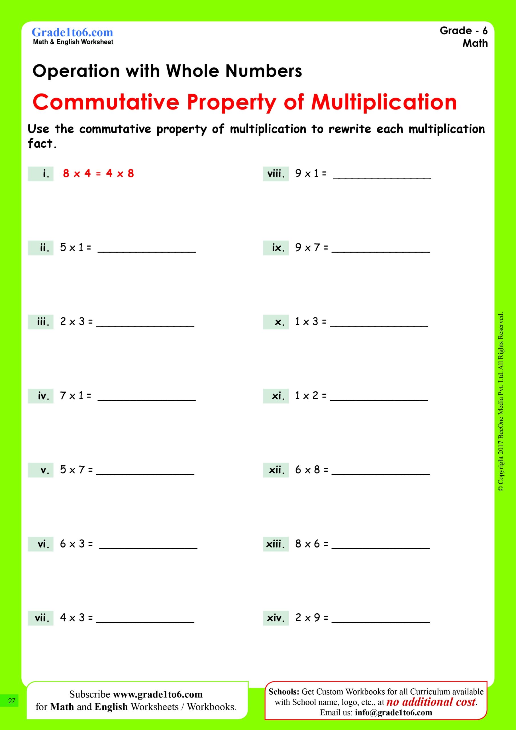 Commutative Property Multiplication Worksheets