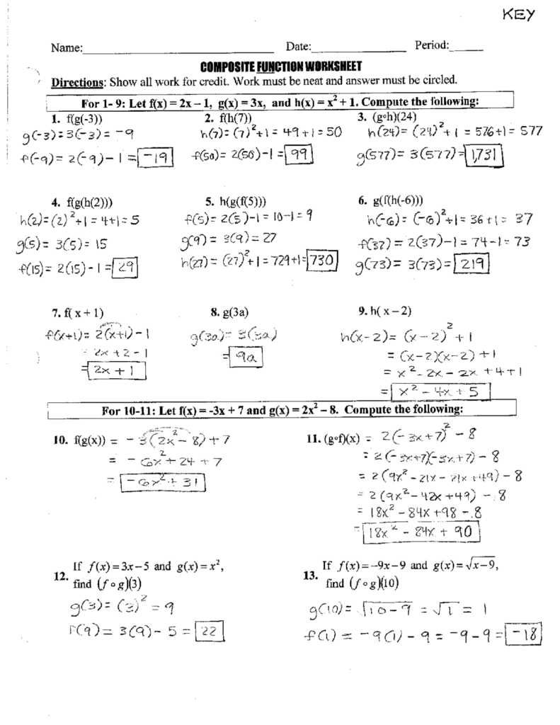 Composition Of Functions Practice Worksheet