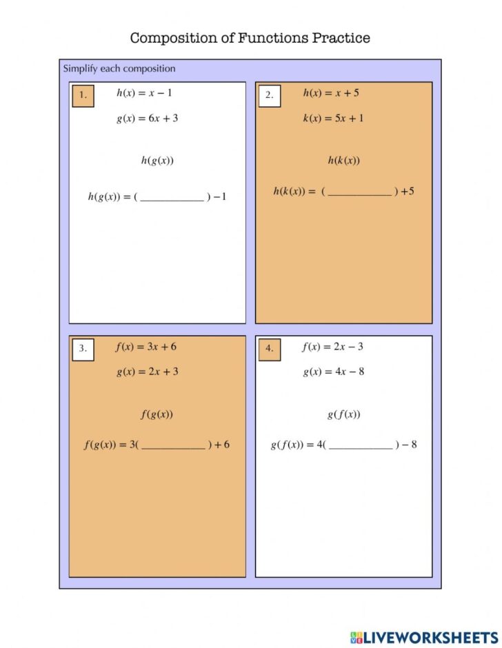 Composition of functions practice worksheet printable worksheets