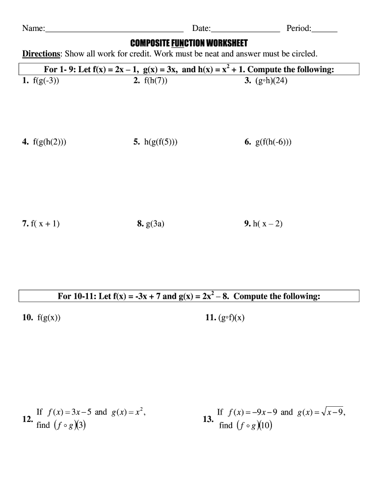 Composition Of Functions Worksheets Fill Out Sign Online DocHub