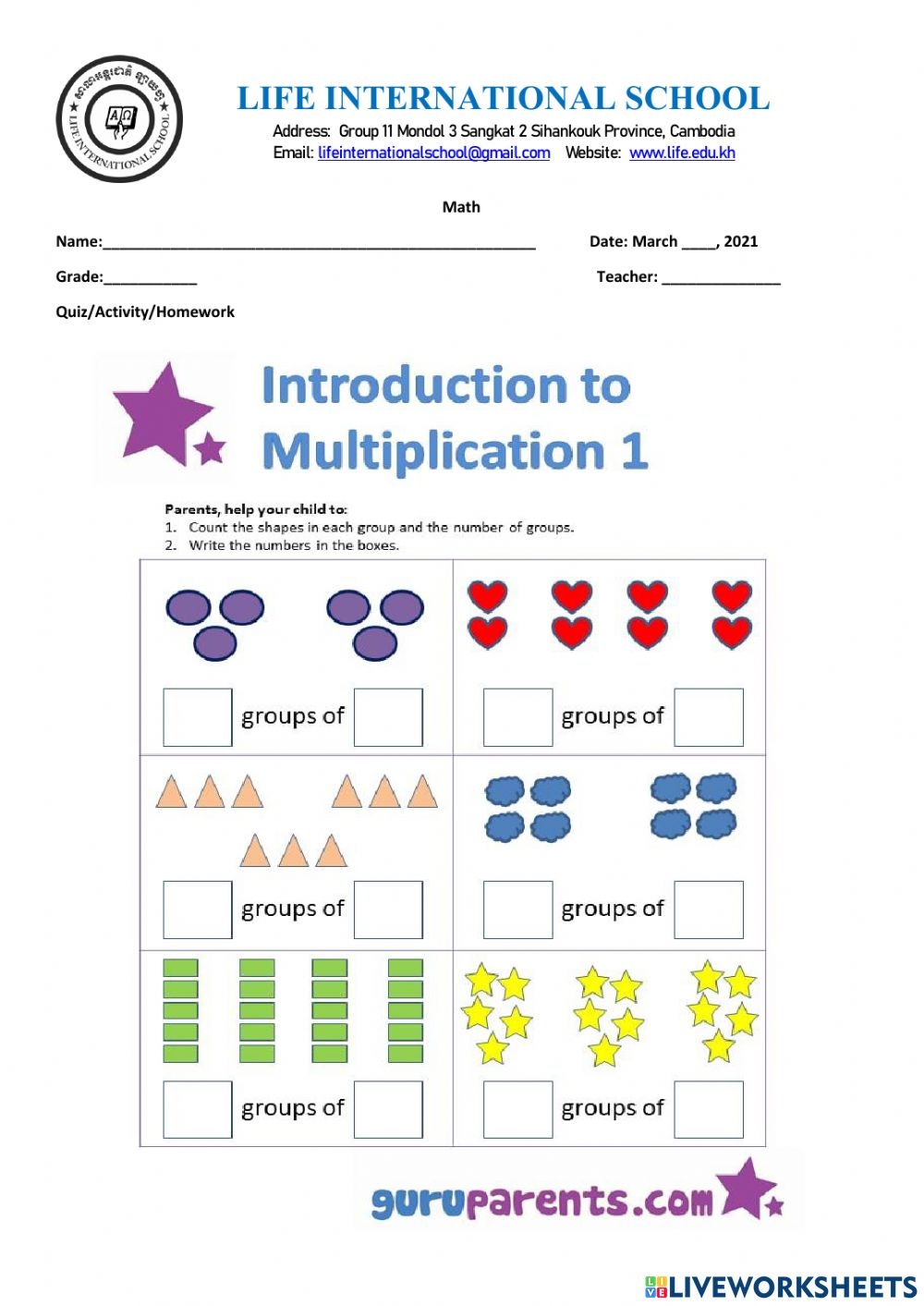 Concept Of Multiplication Group Worksheet