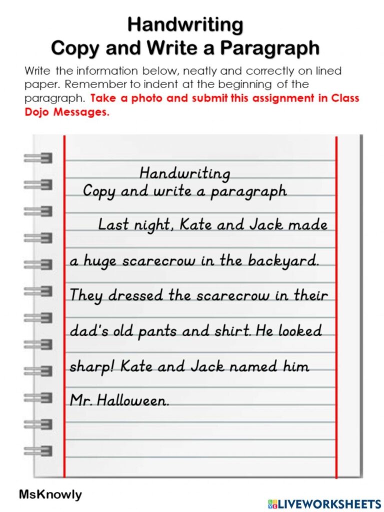 Copy And Write A Paragraph Worksheet