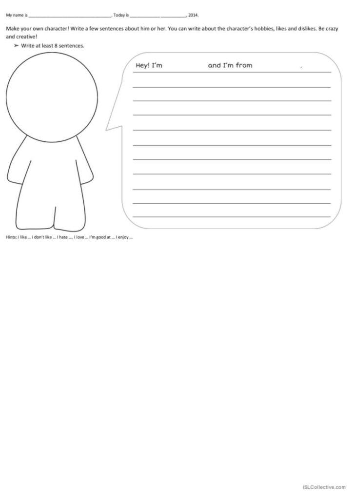 Create A Character English ESL Worksheets Pdf Doc