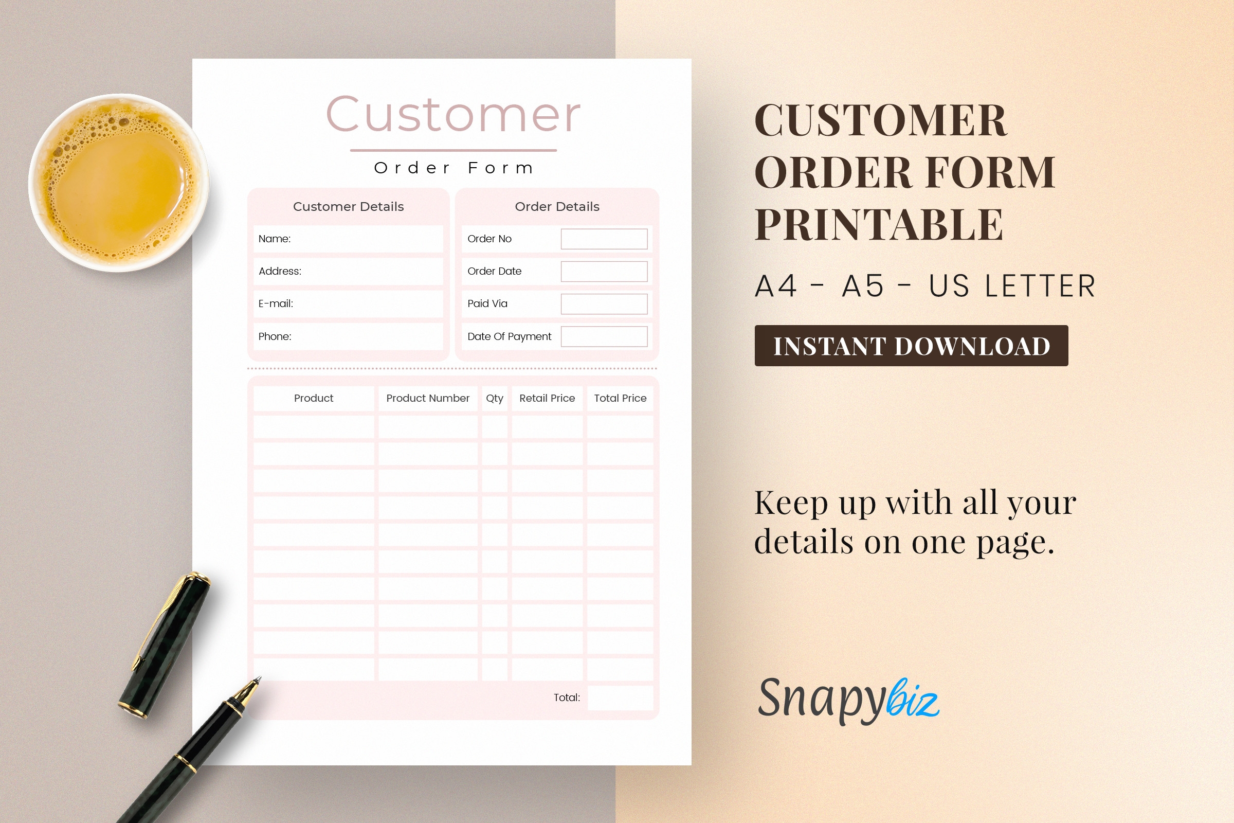 Customer Order Form Printable A4 A5 Grafik Von SnapyBiz Creative Fabrica