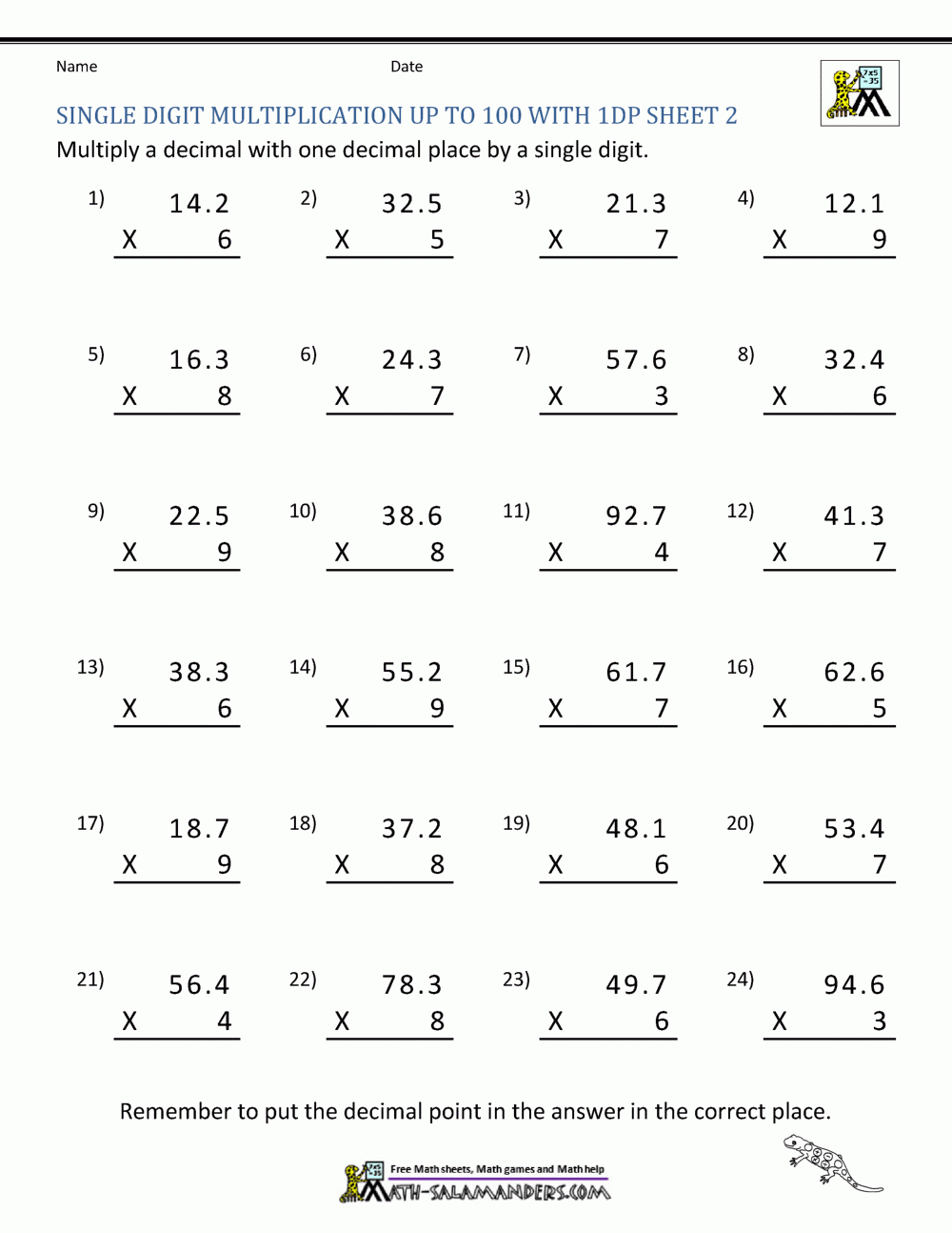 Multiplication Worksheets For 5th Graders