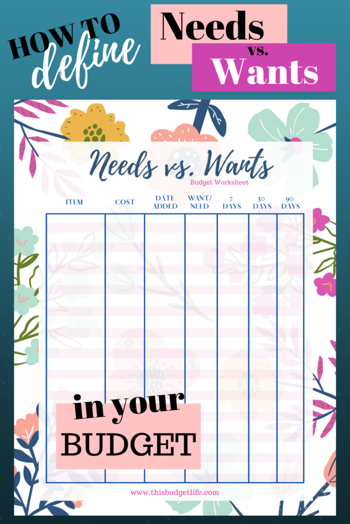 Defining Needs Vs Wants In Your Budget FREE Printable Budget Printables Budgeting Worksheets Budgeting