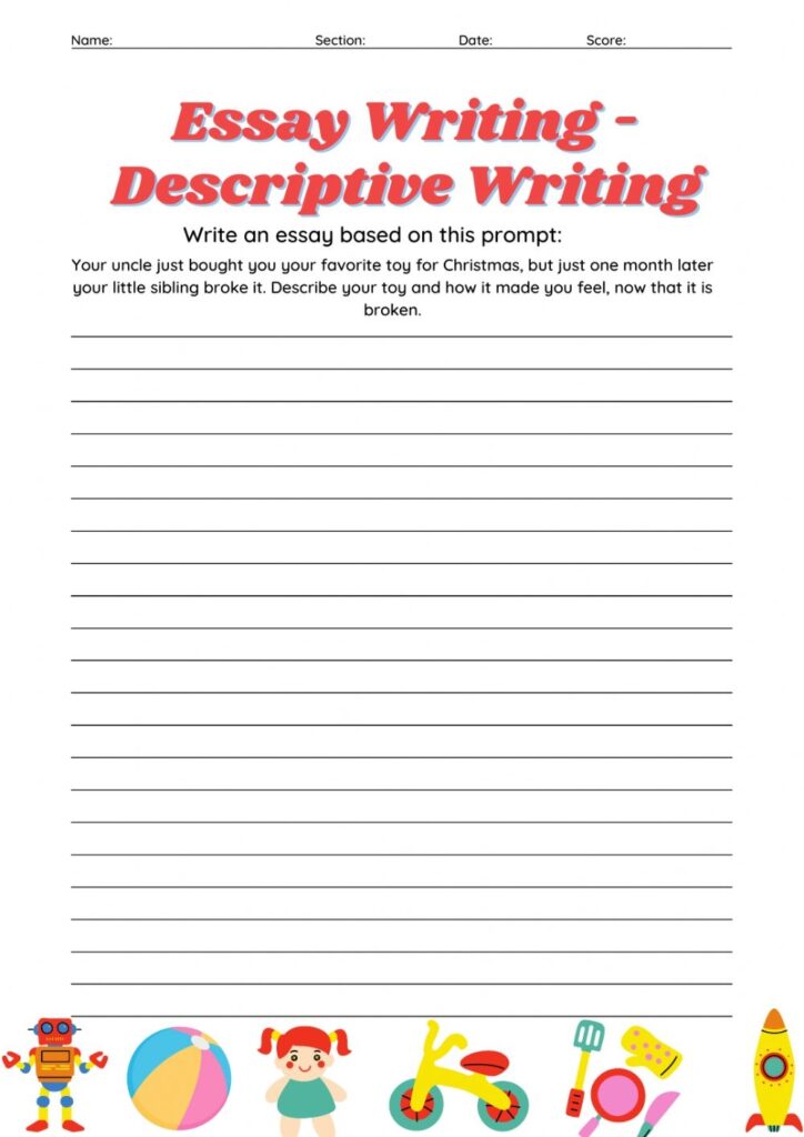 Descriptive Writing Worksheets Pdf