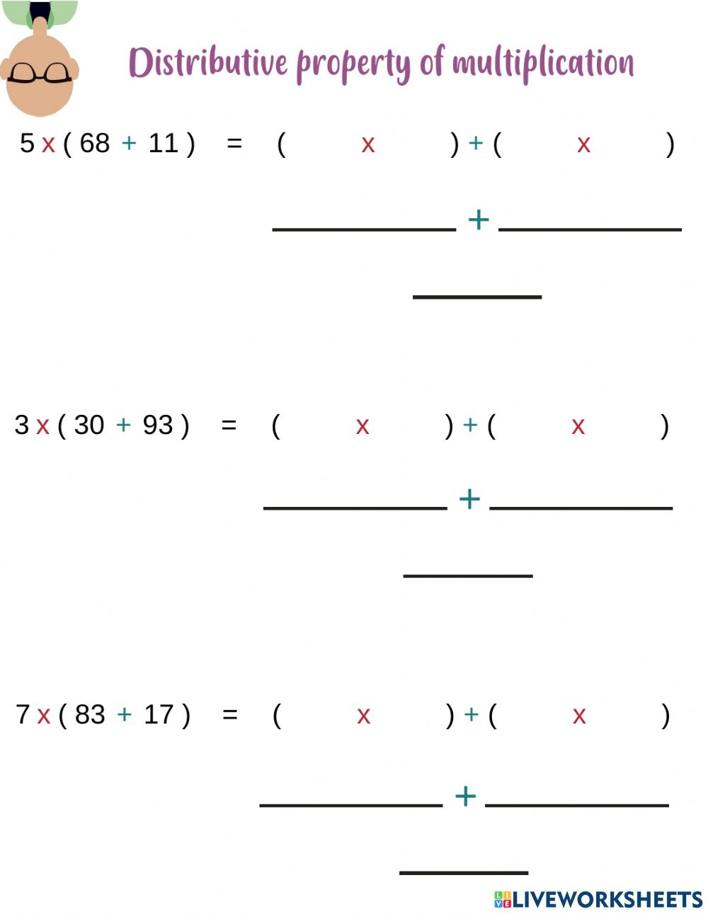 Distributive Property Of Multiplication Interactive Worksheet