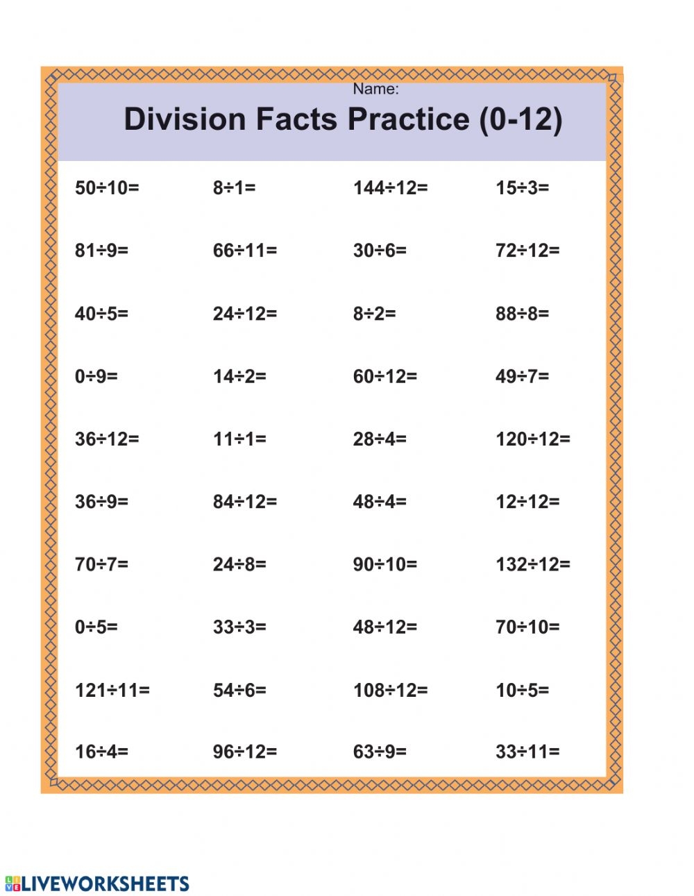 Printable Math Facts 0 12