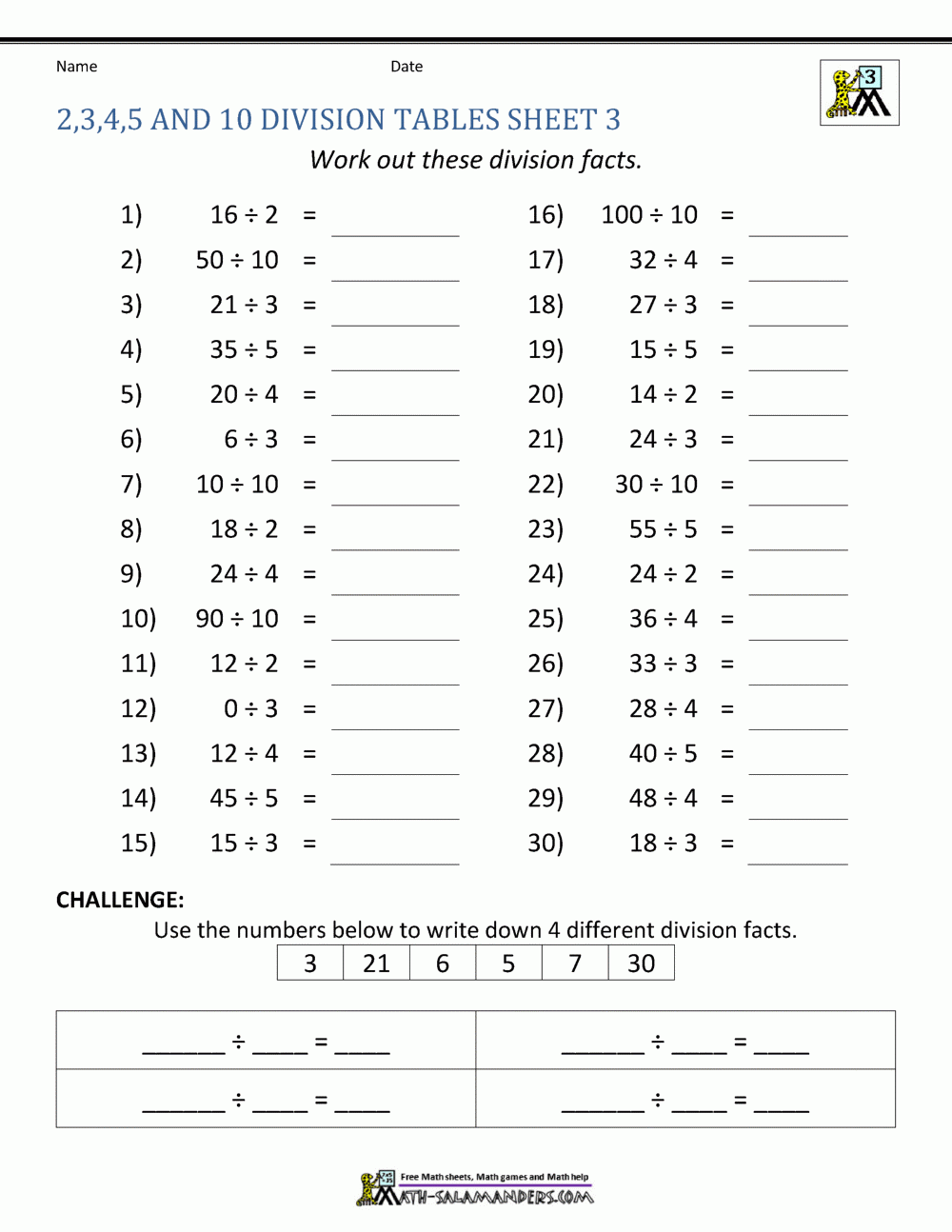 Multiplication And Division Facts Worksheets Pdf