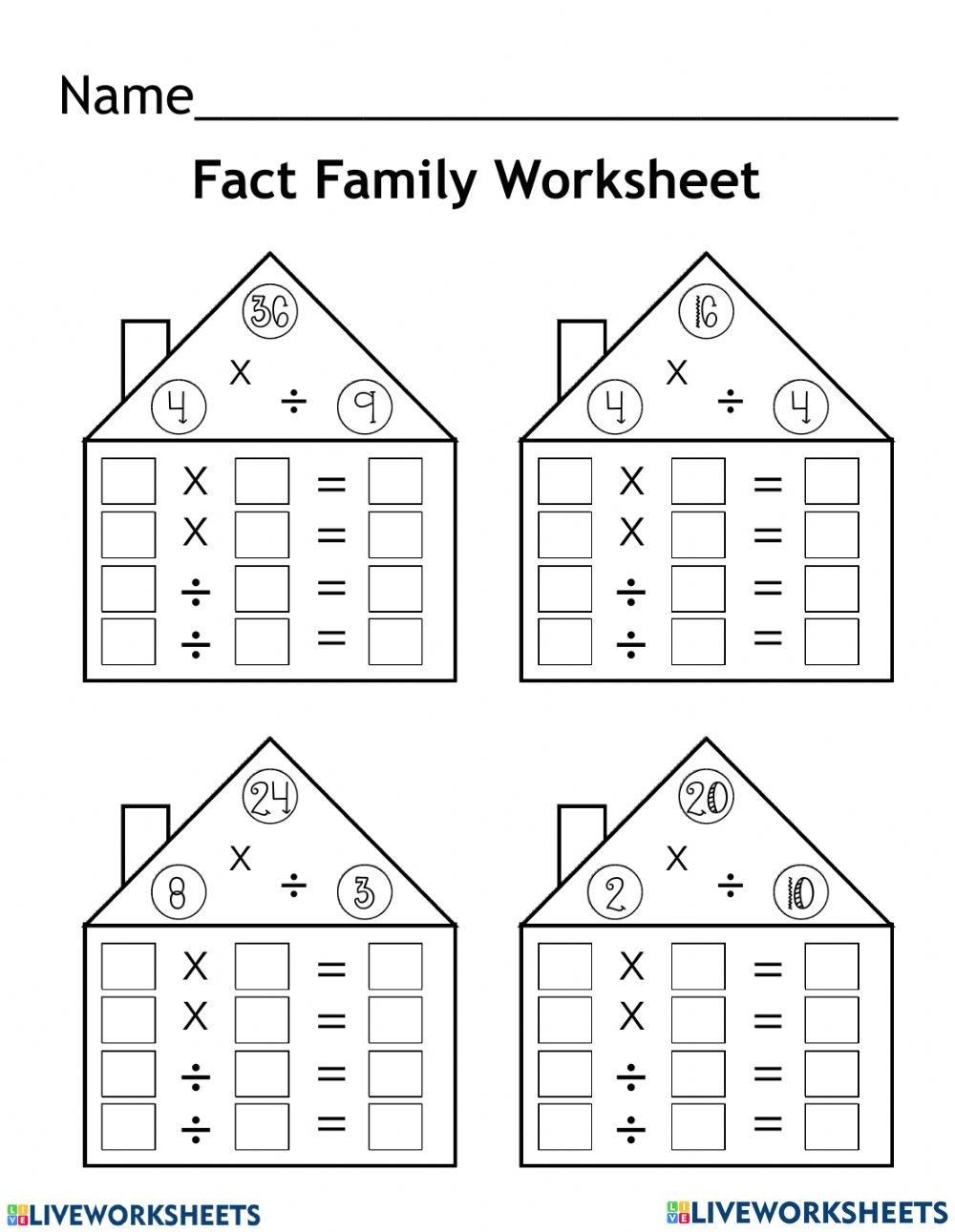 Division Multiplication Fact Families Worksheet