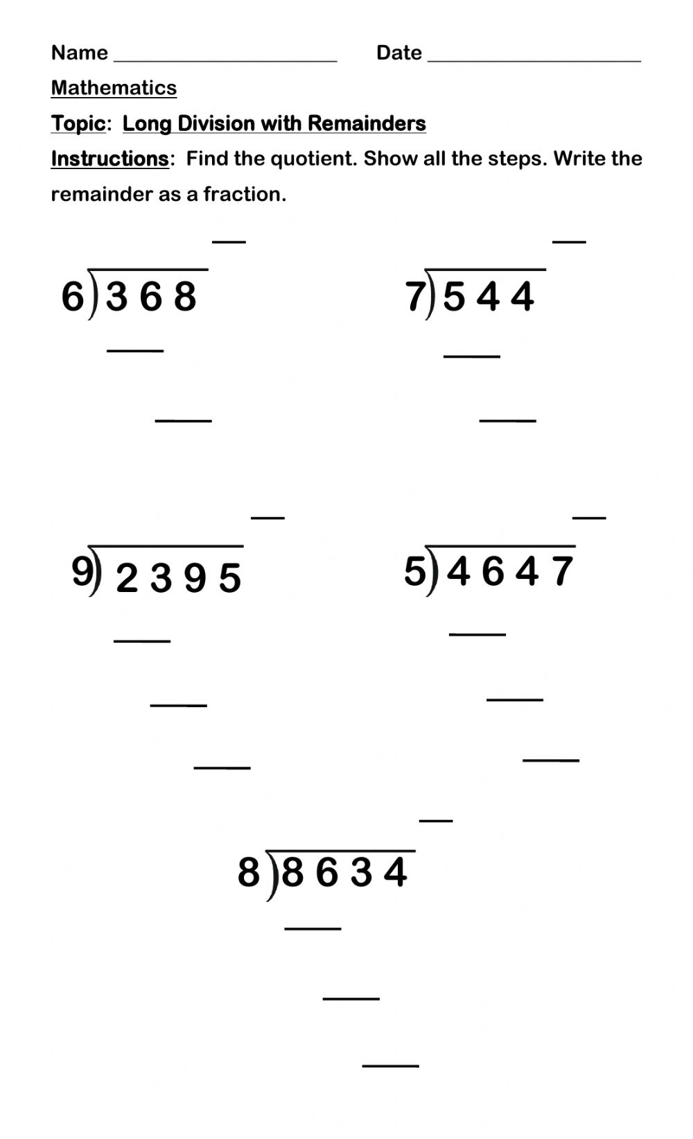 Division Online Exercise For 6 7