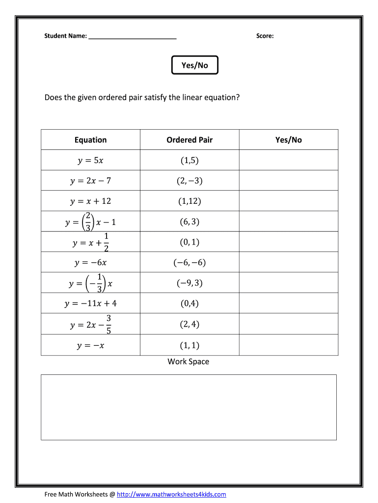 Writing Equations From Ordered Pairs Worksheet Answer Key