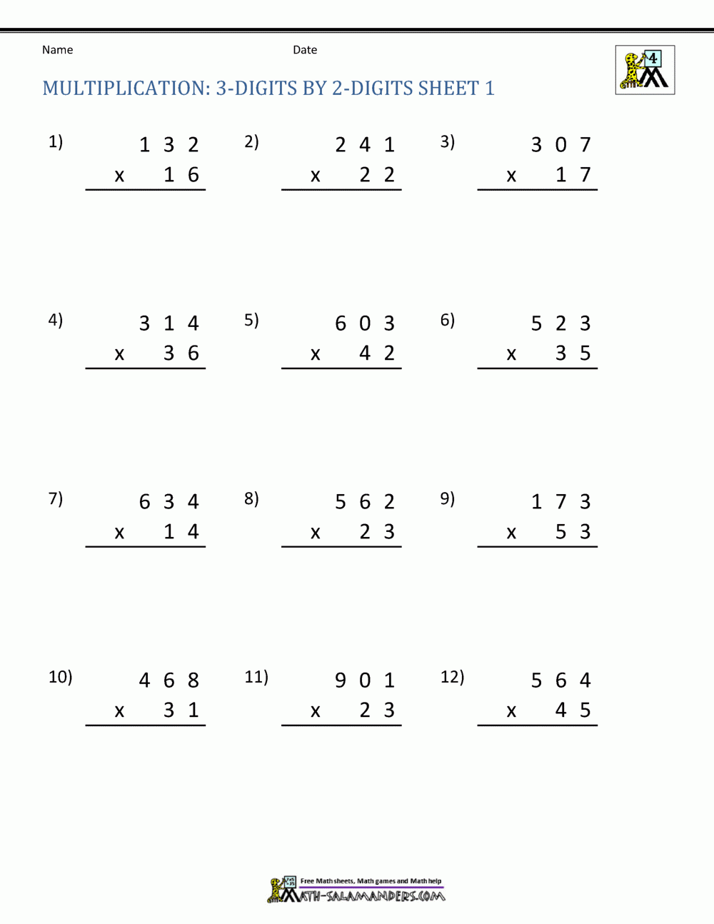 3 Digit By 2 Digit Multiplication Worksheets Pdf