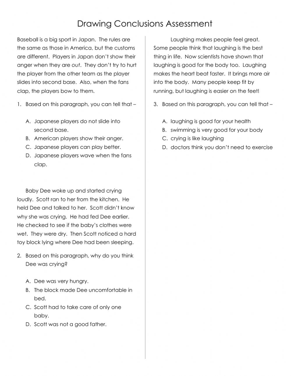 Making Inferences Multiple Choice Worksheets