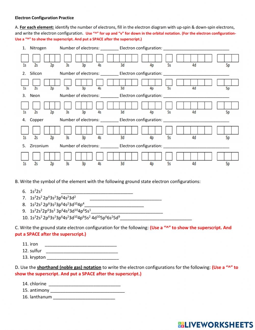 Electron Configuration Interactive Worksheet