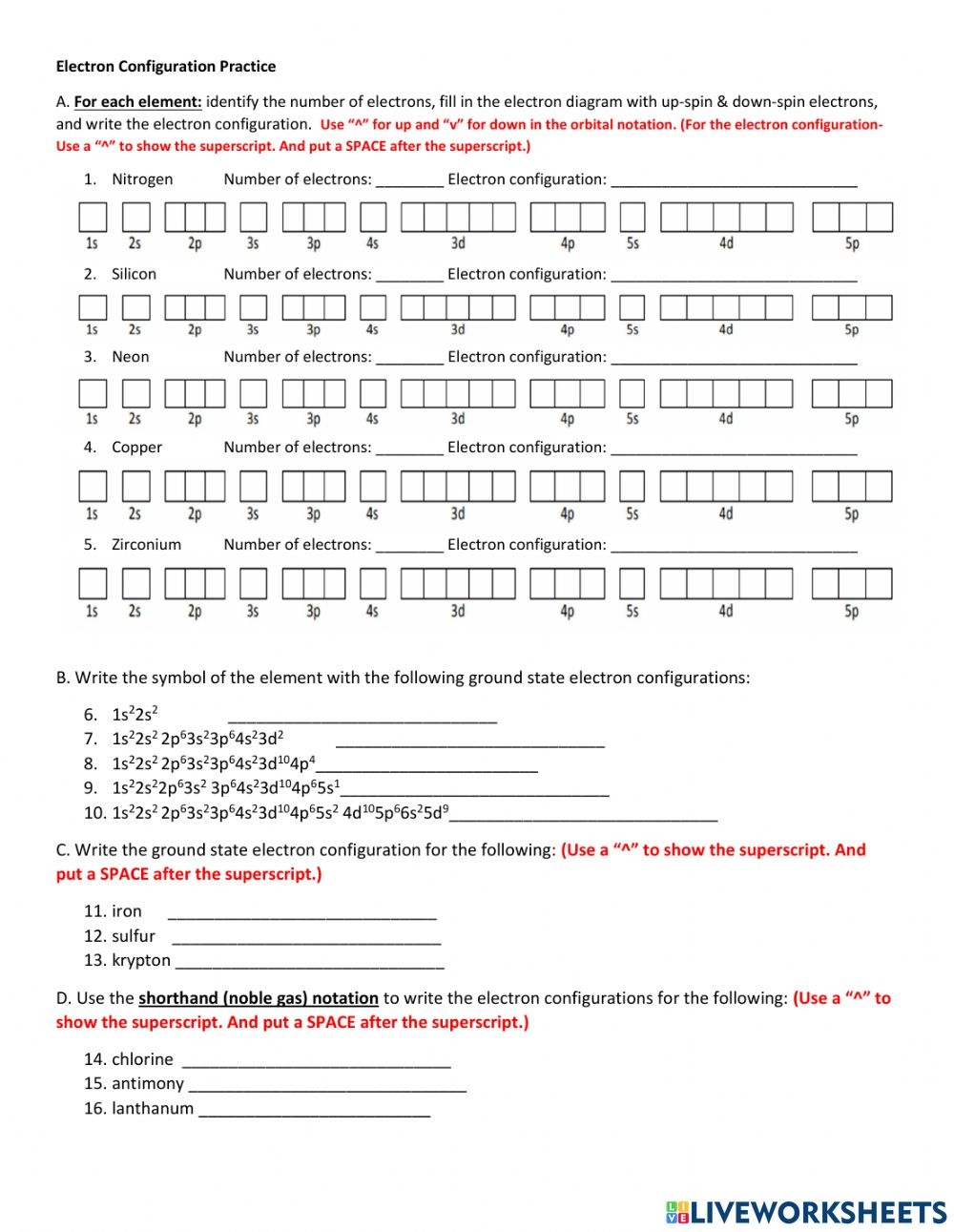 Writing Electron Configurations Worksheet Printable Worksheets