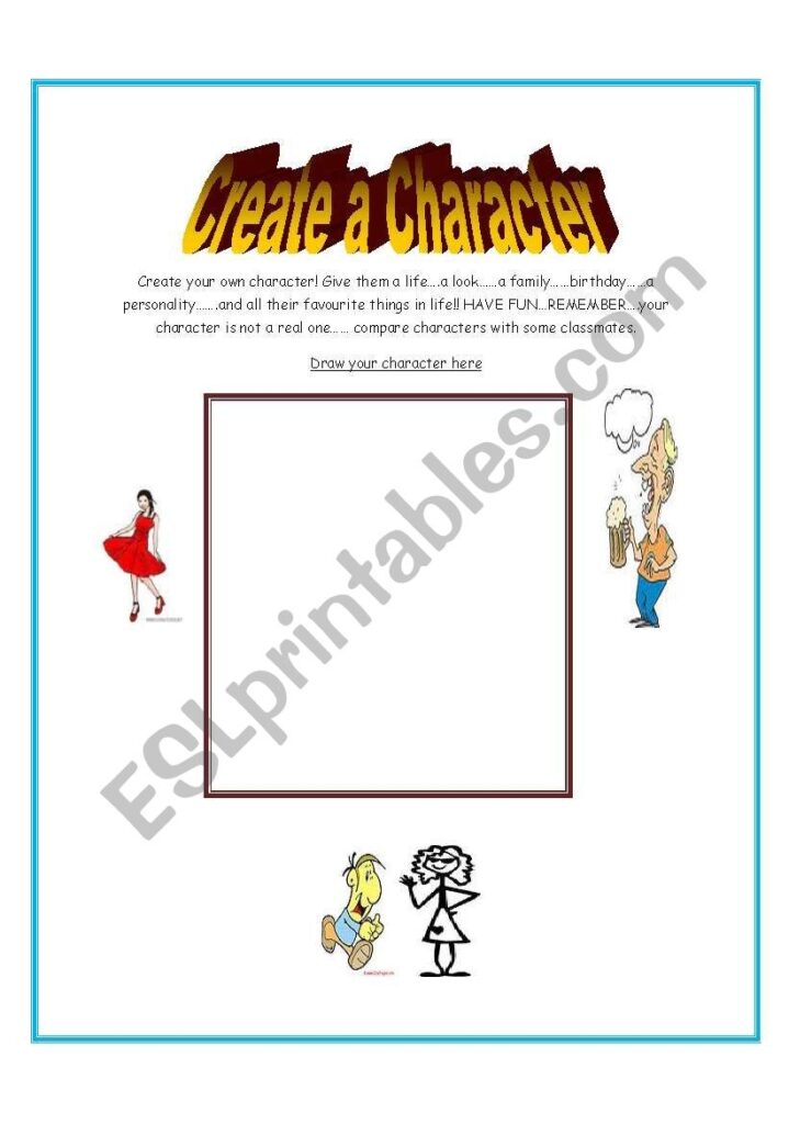 English Worksheets CREATE YOUR OWN CHARACTER