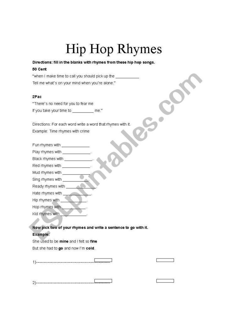 Writing A Rap Song Worksheet - Printable Worksheets