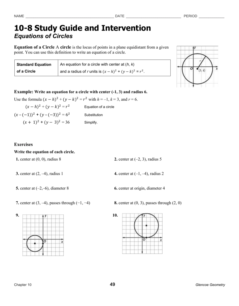 Writing Equations Of Circles Worksheet